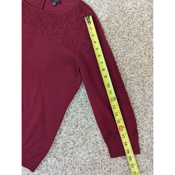 Talbots Women's Large Sweater Red Long Sleeve Open Knit Cotton Blend Zip Back - Picture 8 of 9